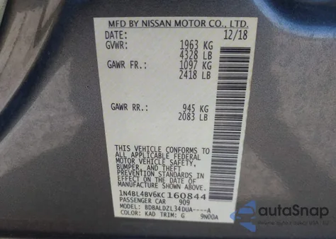 2019 Nissan Altima 2.5 S from USA, damaged, VIN 1N4BL4BV6KC160844